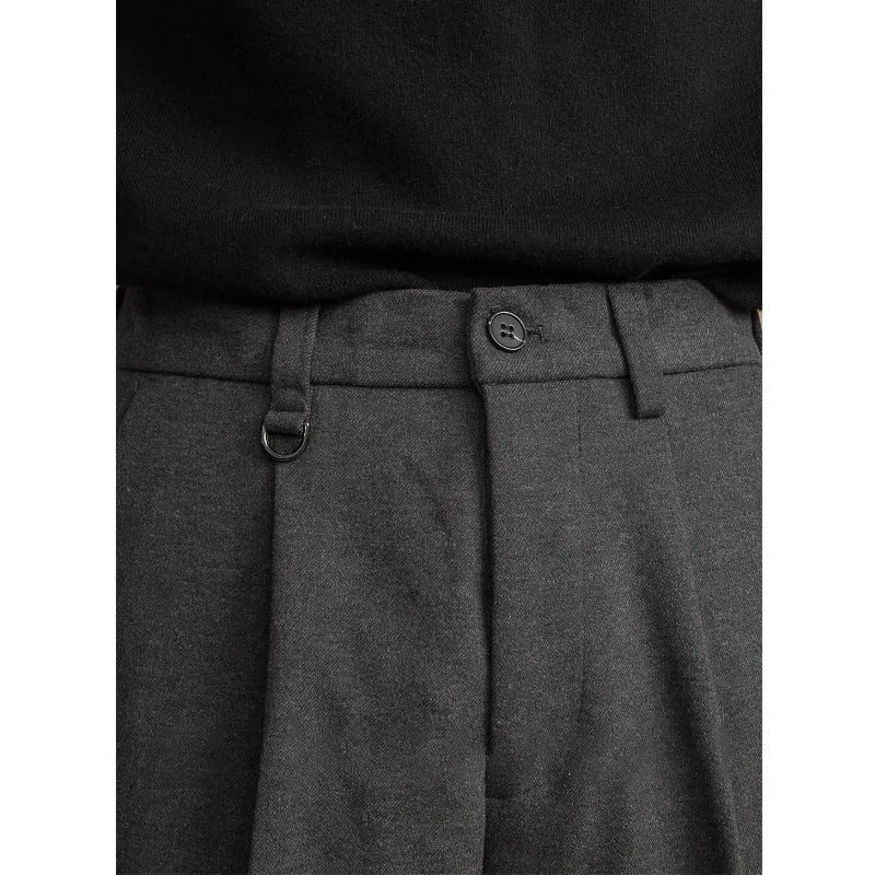 Men's straight-leg suit trousers in polyester for business casual wear, shown in khaki colour.