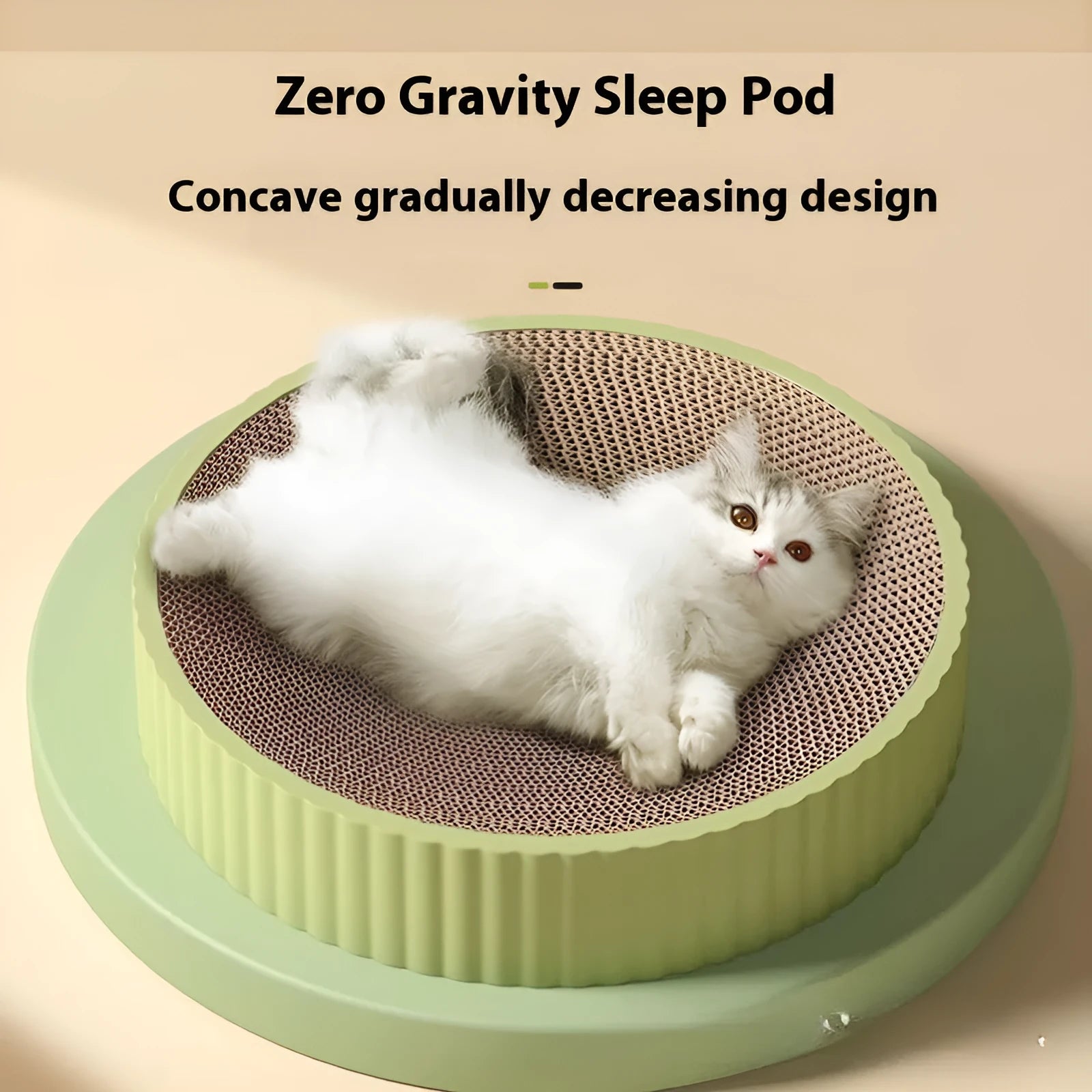 Round green corrugated paper cat scratching board and nest with two replacement refills