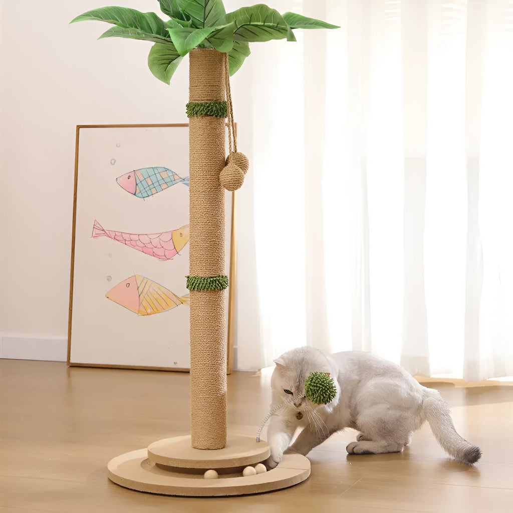Vertical cat climbing frame with hemp rope posts in Canna colour.