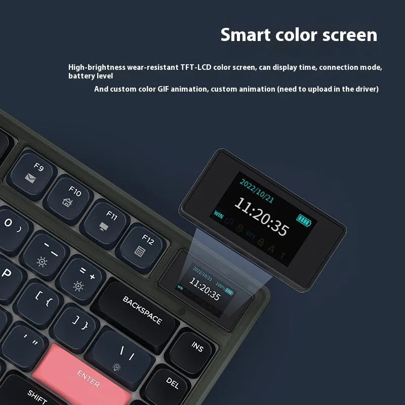 AJAZZ AK832PRO mechanical keyboard with colour screen display and compact 81-key layout in green colour option