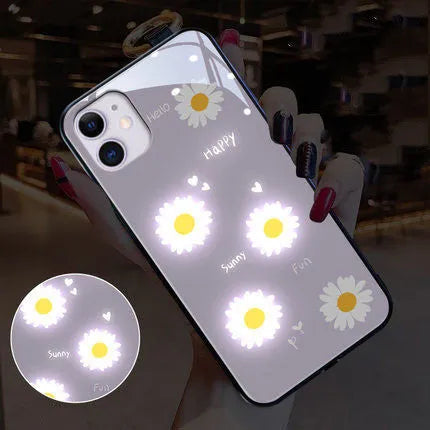 Luminous iPhone case with voice-activated colour light and decorative daisy design on TPU protective shell