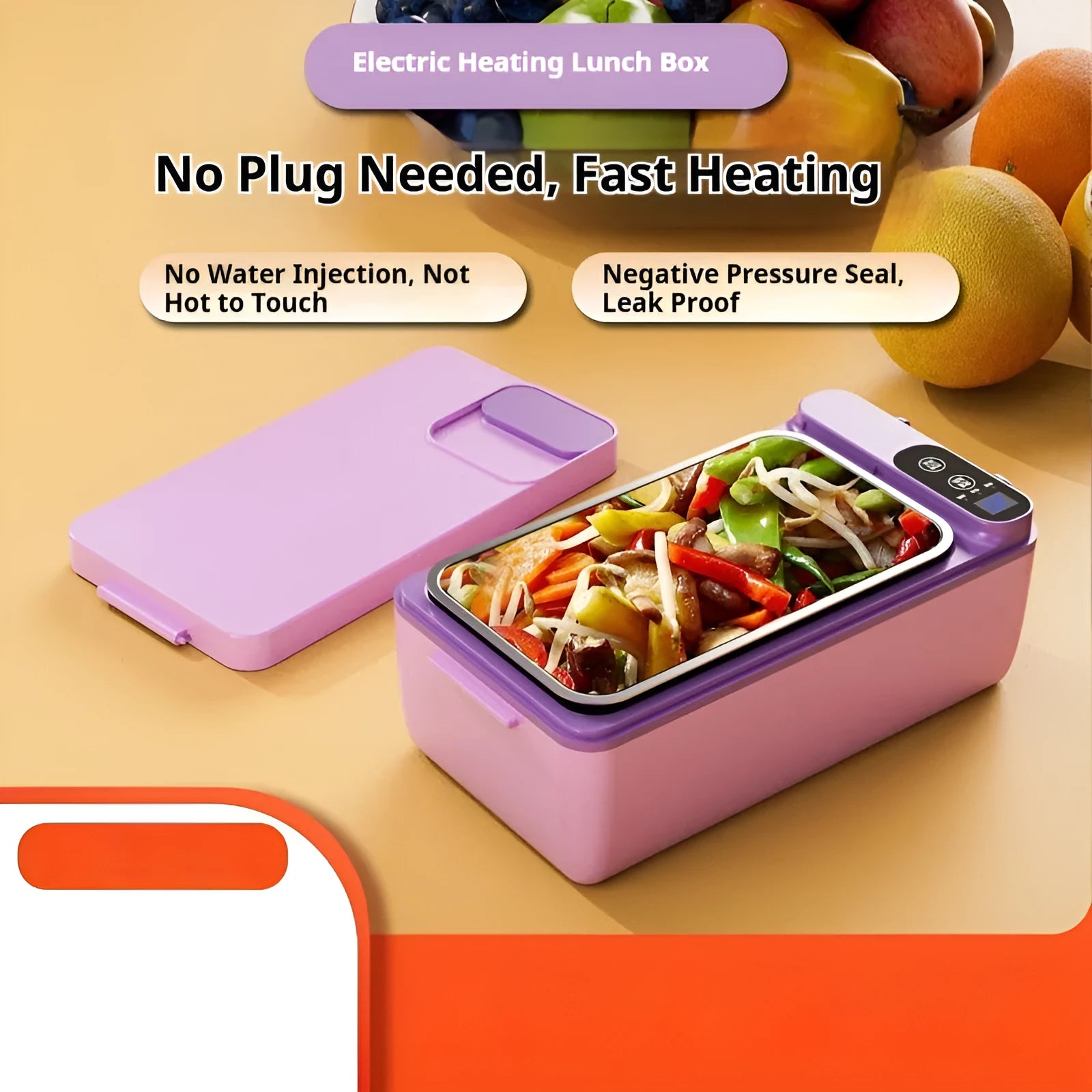 USB electric lunch box with 304 stainless steel liner, 40W heating, compact 245x90x124mm, available in Ivory White, Violet, Grass Green