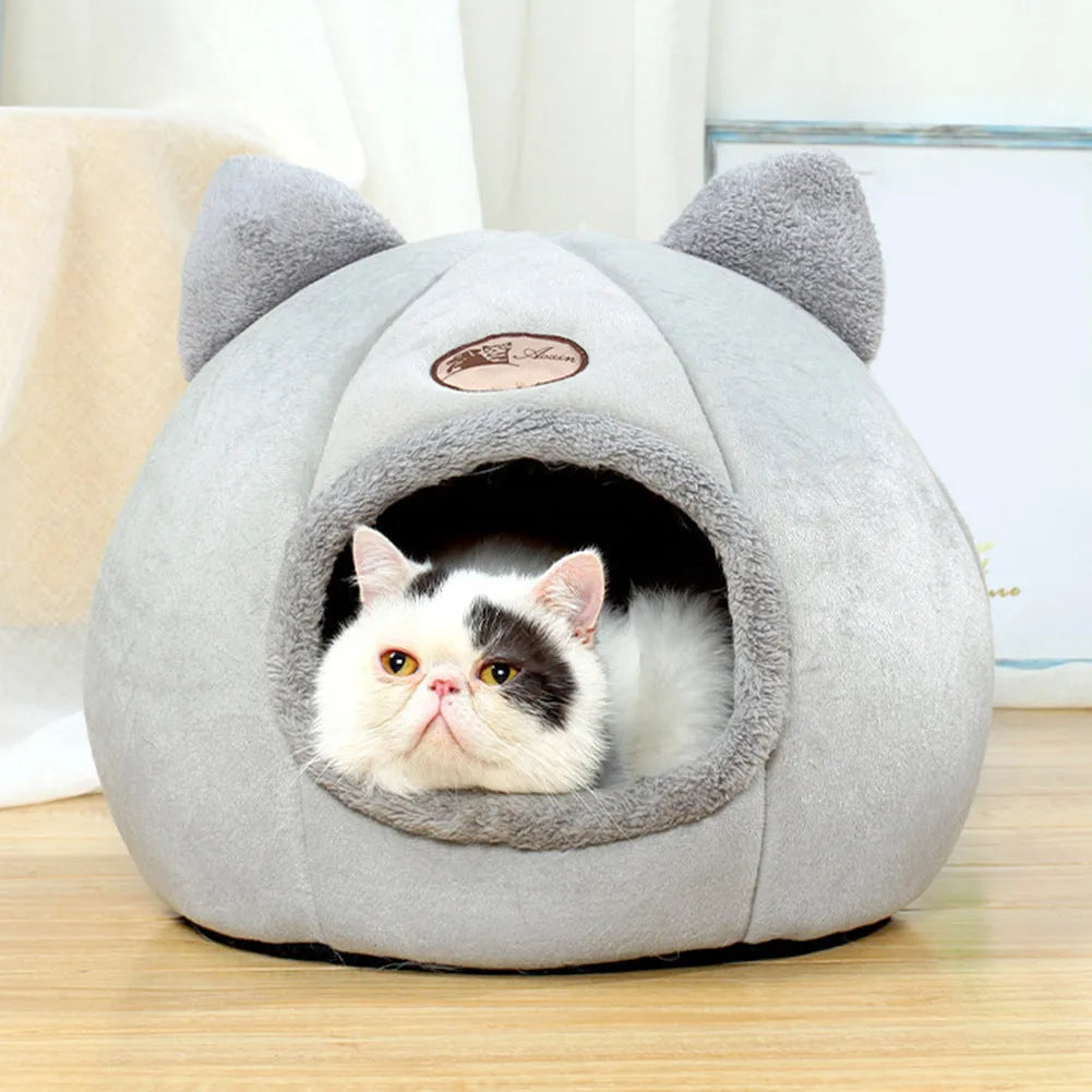 Fully enclosed cat sofa bed, a warm winter nest for indoor use, shown in a large size.