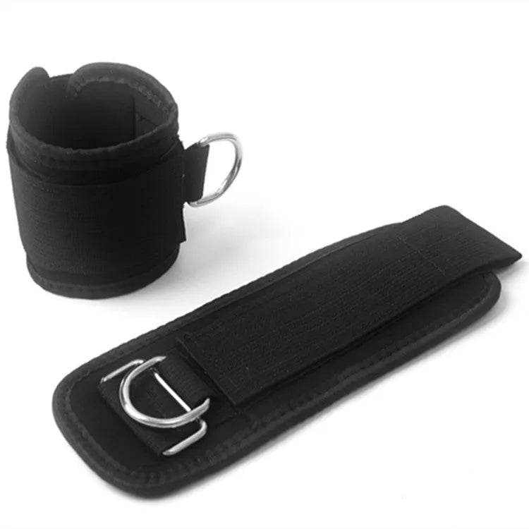 Black Taekwondo explosive force leg training pull rope set with ankle strap.