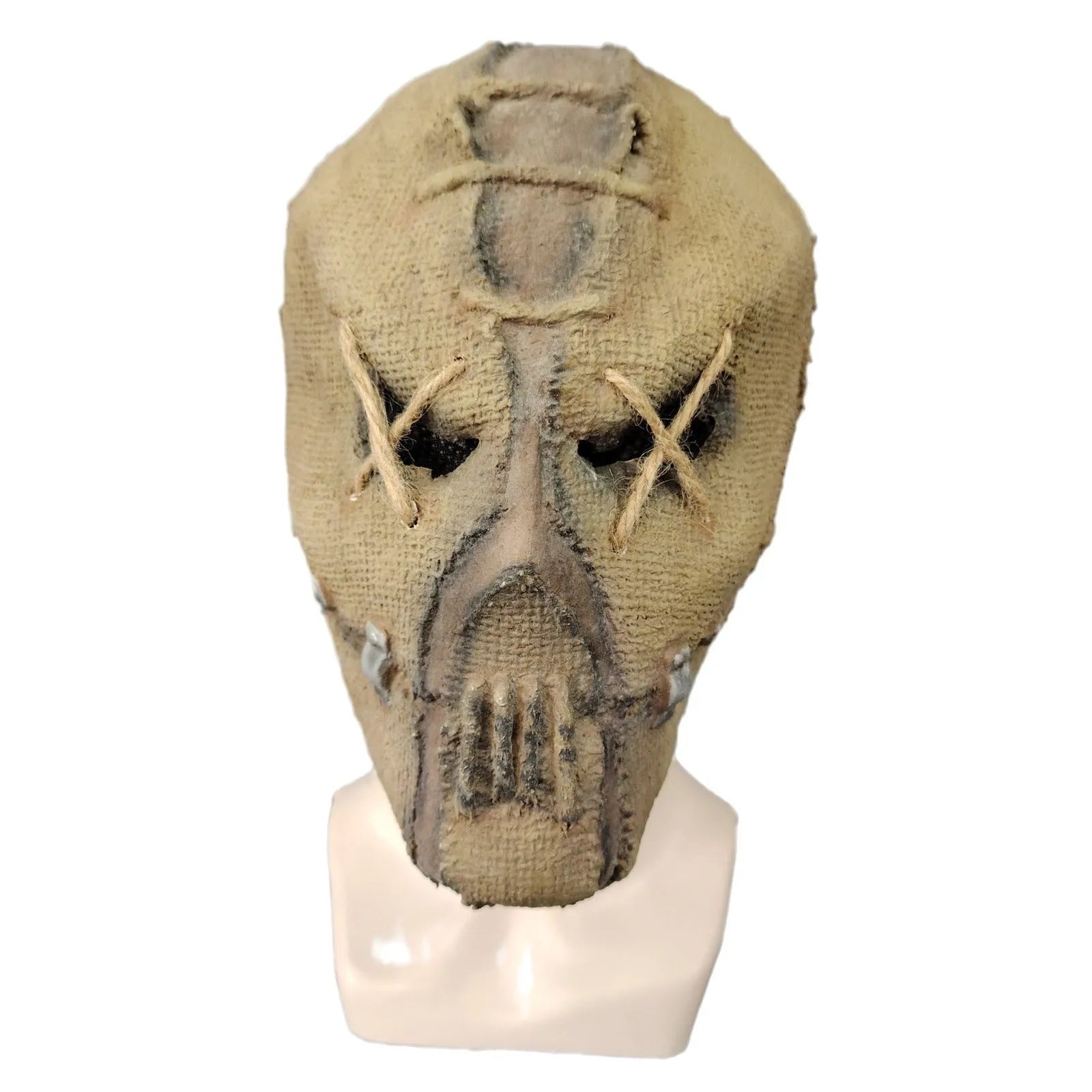 Latex scar skull Halloween mask with removable hair on adult head