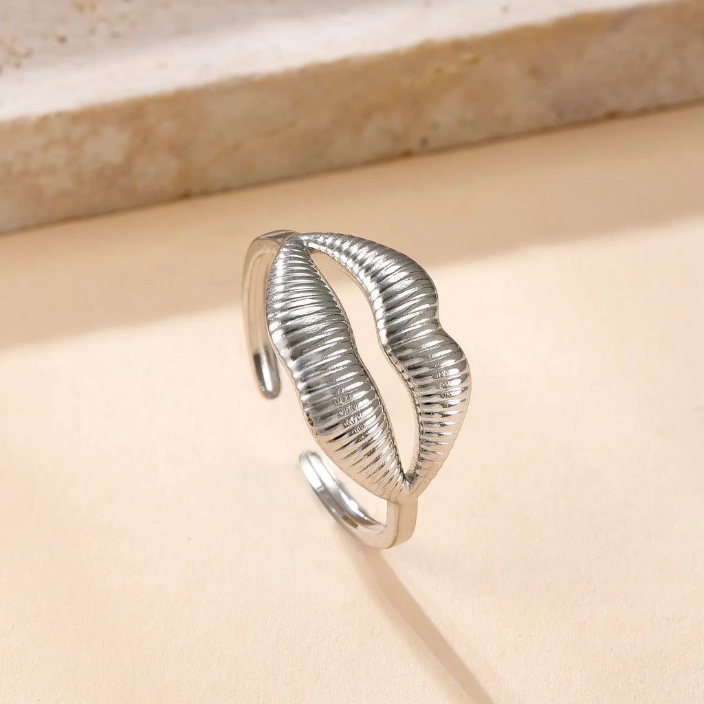Stainless steel open ring with hollow star and moon design, electroplating finish, unisex average size.