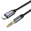 Nylon audio headphone cable with car adapter in black or silver colour, available in 0.5m, 1m, or 1.5m lengths