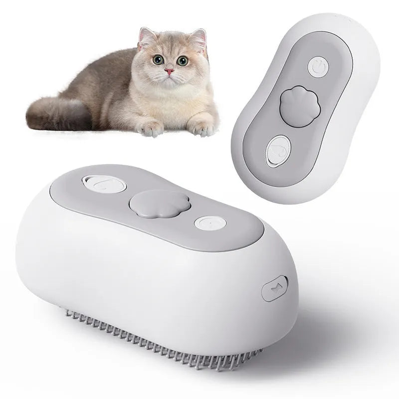 Rechargeable cat grooming massage comb with silicone teeth in four colour options