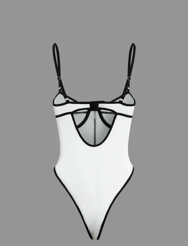 Women's bodybuilding jumpsuit with contrast colour panels and hollow-out sleeveless design