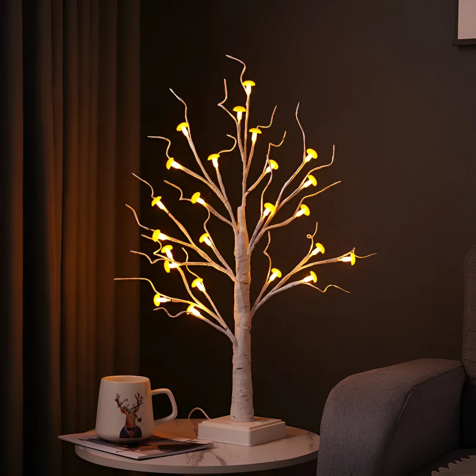 60cm tall white mushroom tree LED lamp with 24 small detachable flower lights