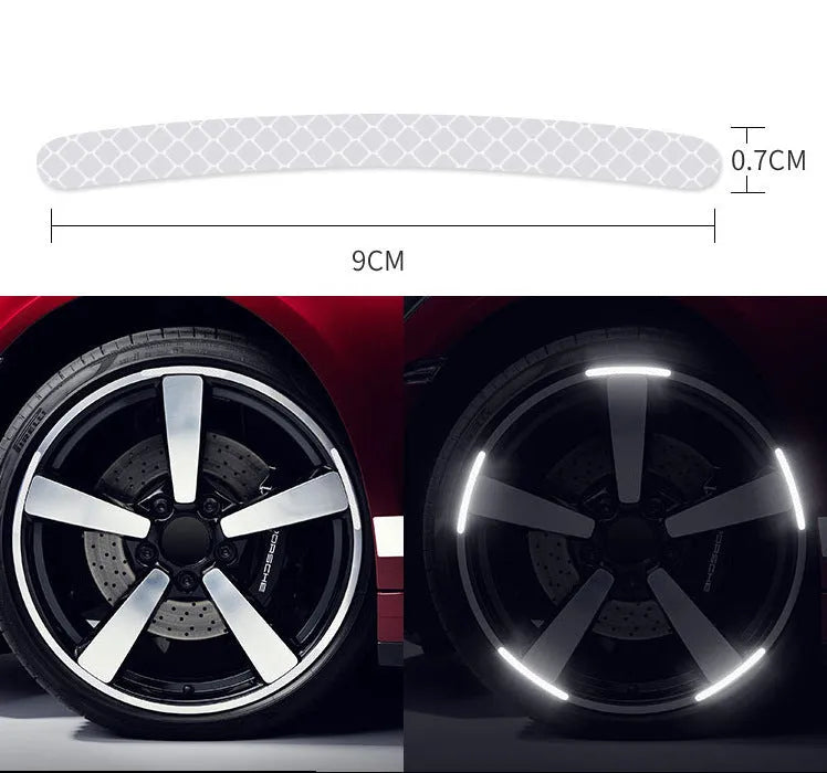 20-piece pack of arc-pattern reflective wheel hub stickers in multiple colour options