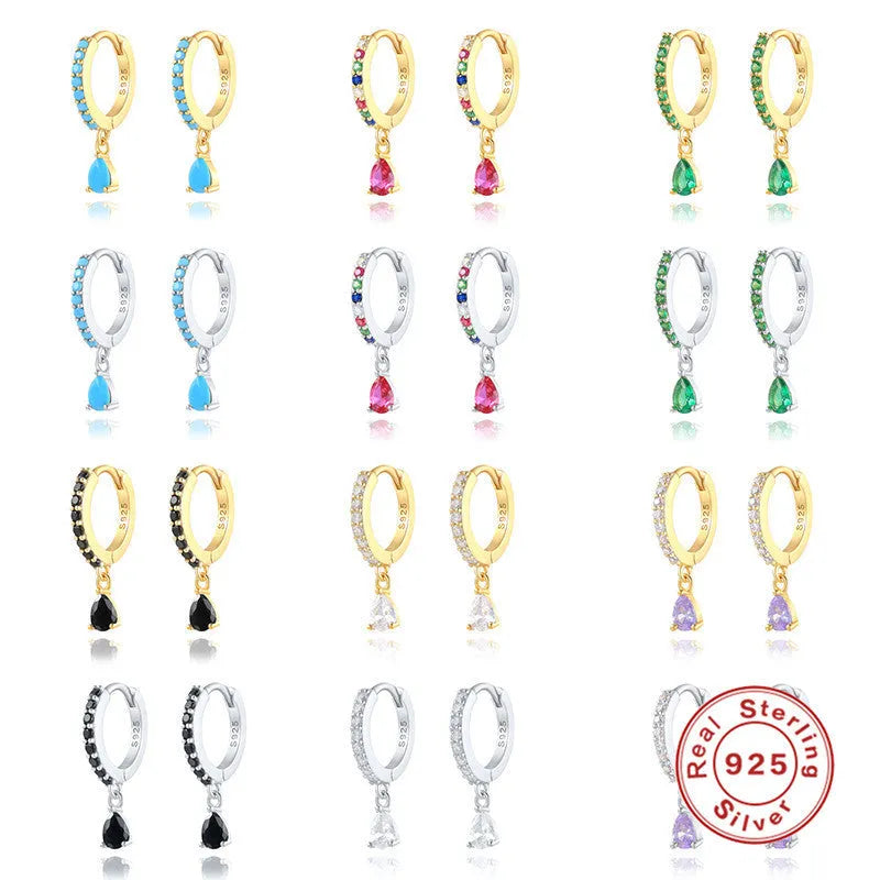 S925 sterling silver water droplet drop earrings with a geometric shape in a gold or silver electroplated finish.