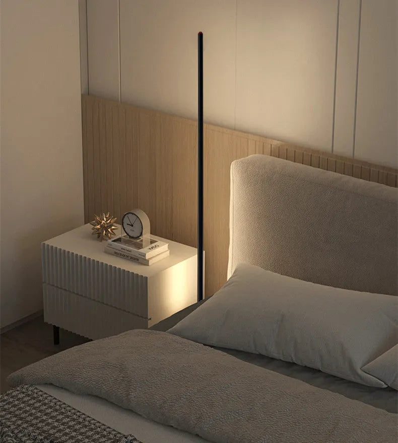 Vertical aluminium alloy floor lamp with USB power connector in modern minimalist design