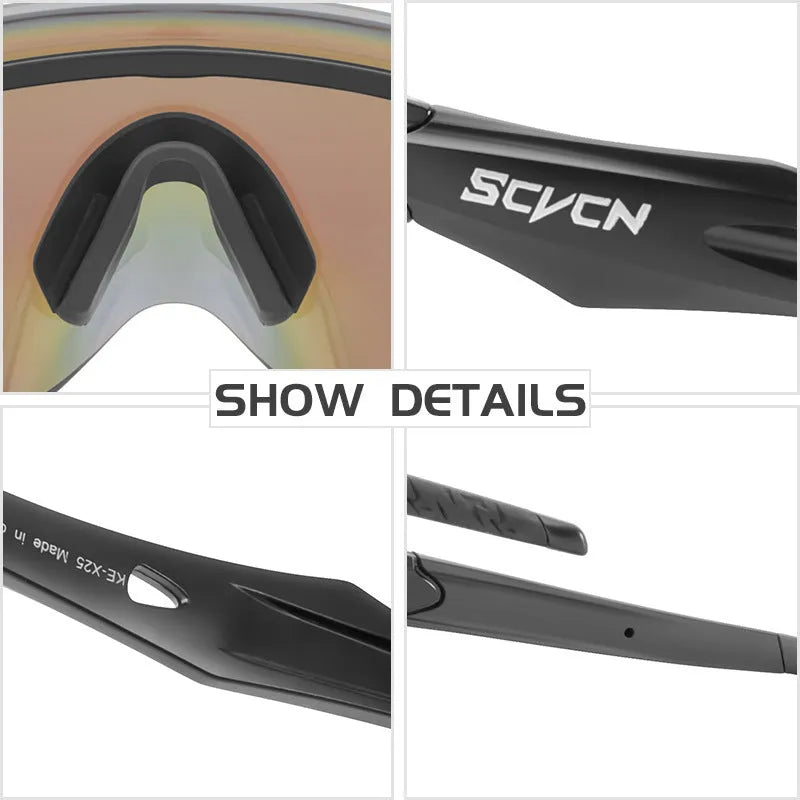 Frameless integrated lens sports goggles in a colourful style for wind protection during cycling and motocross.