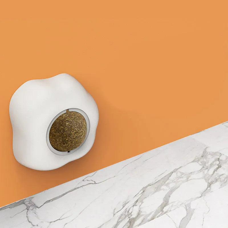 Interactive catnip ball toy in egg shapes with organic catnip filling for wall mounting