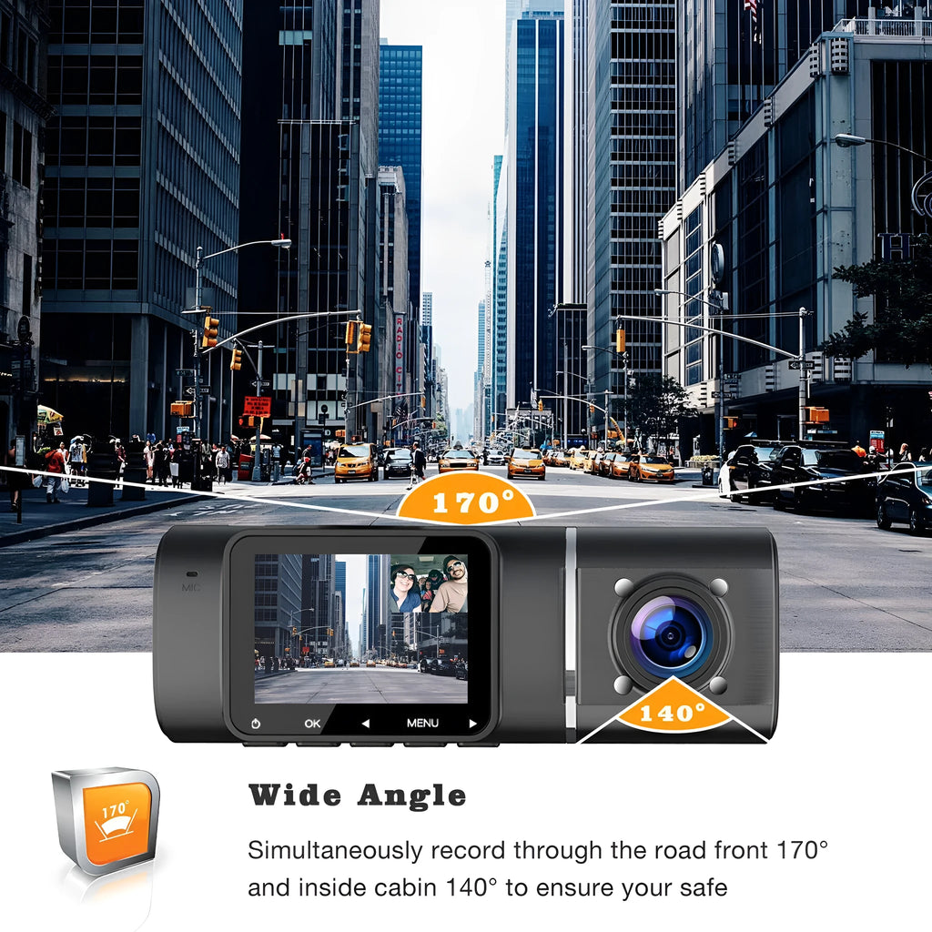 Standard black 1080p car dash cam with a 1.5-inch screen, shown with car charger and windscreen mount.