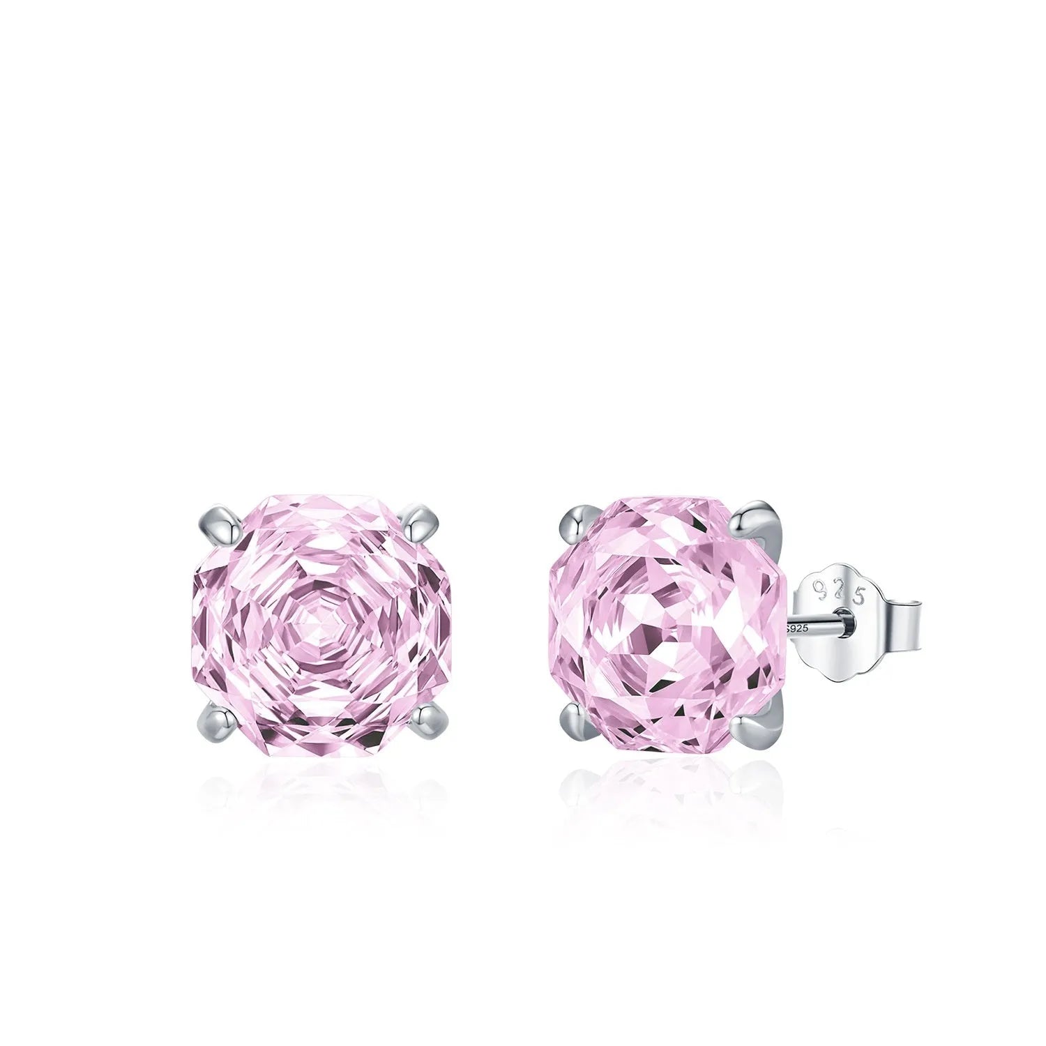 S925 sterling silver rose stud earrings for women in 6mm and 8mm sizes on a white background.
