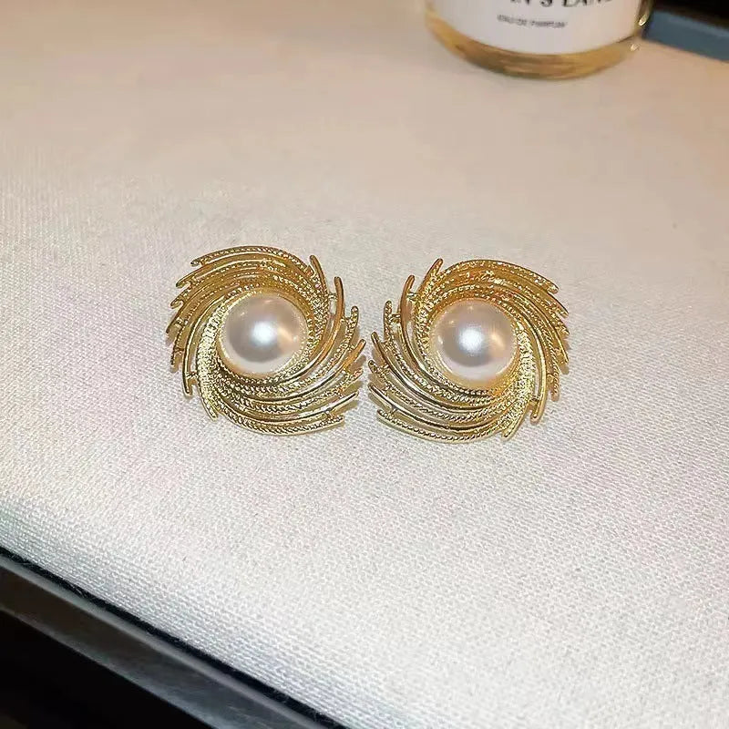 Women's vintage floral earrings with pearl accents and electroplated alloy construction