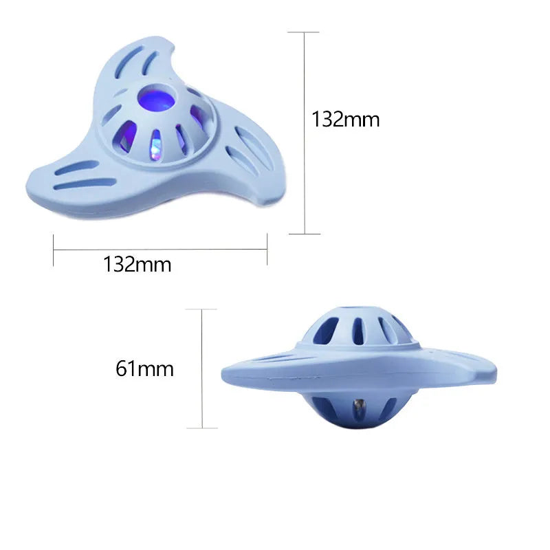 Blue bite-resistant boomerang dog toy with molar texture for large breed chewing.