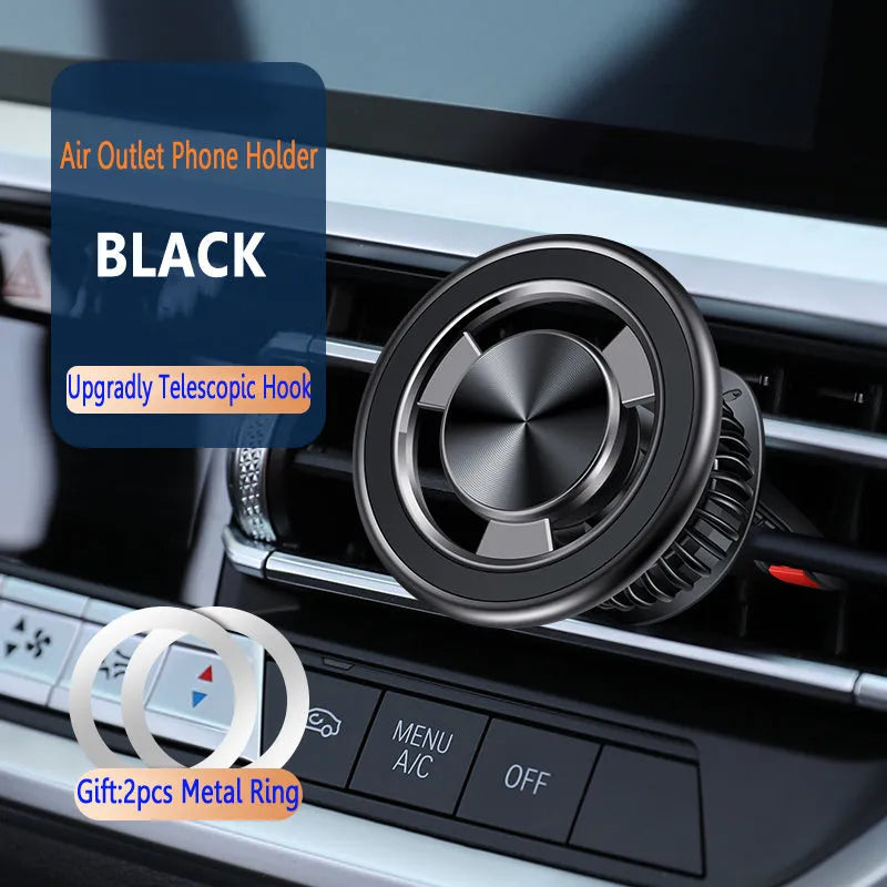 Car air vent magnetic phone holder with bracket and magnetic guide plate in black colour