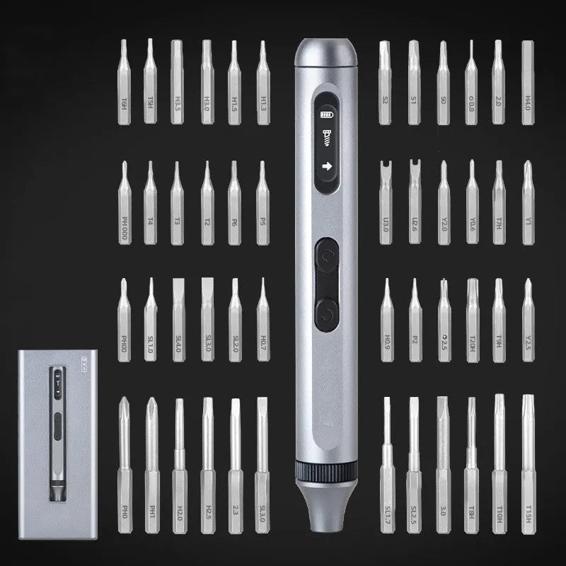 Compact aluminium electric screwdriver showing length and lightweight design for precision assembly work