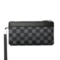 Black men's clutch wallet made of cowhide leather, shown with dimensions 20cm by 10cm.