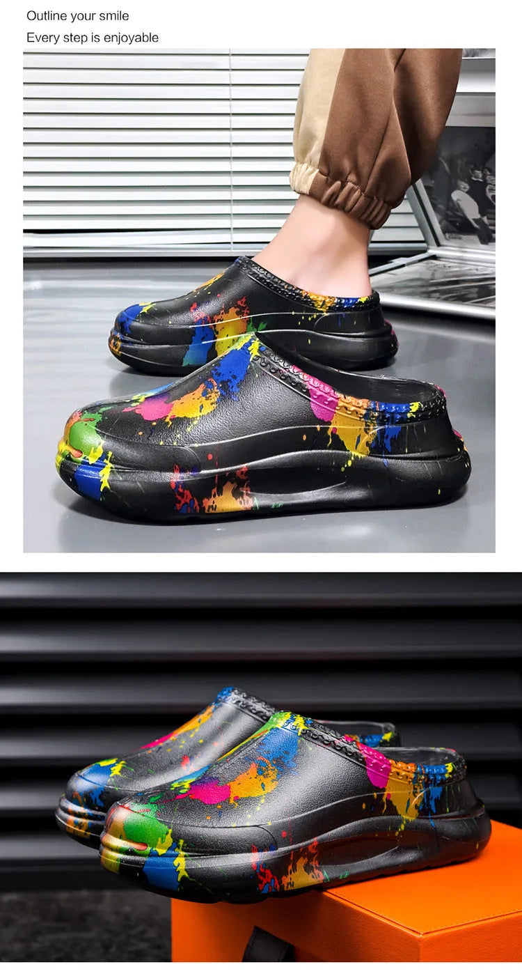 Men's black EVA platform pump work shoes with a toe cap and textured sole.