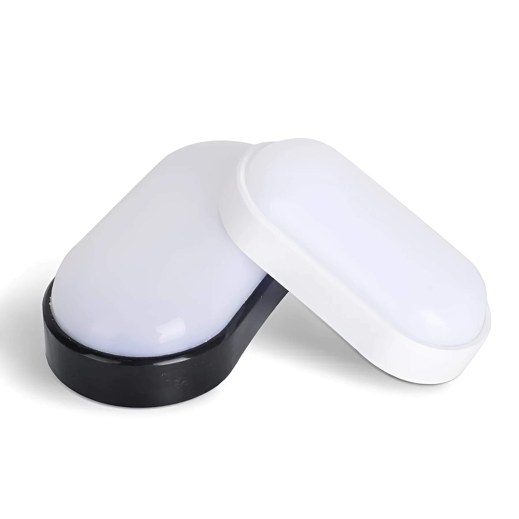Oval moisture-proof LED wall light in black finish mounted on a porch wall