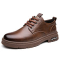 Men's retro outdoor casual leather shoes in black with round toe and artificial PU upper