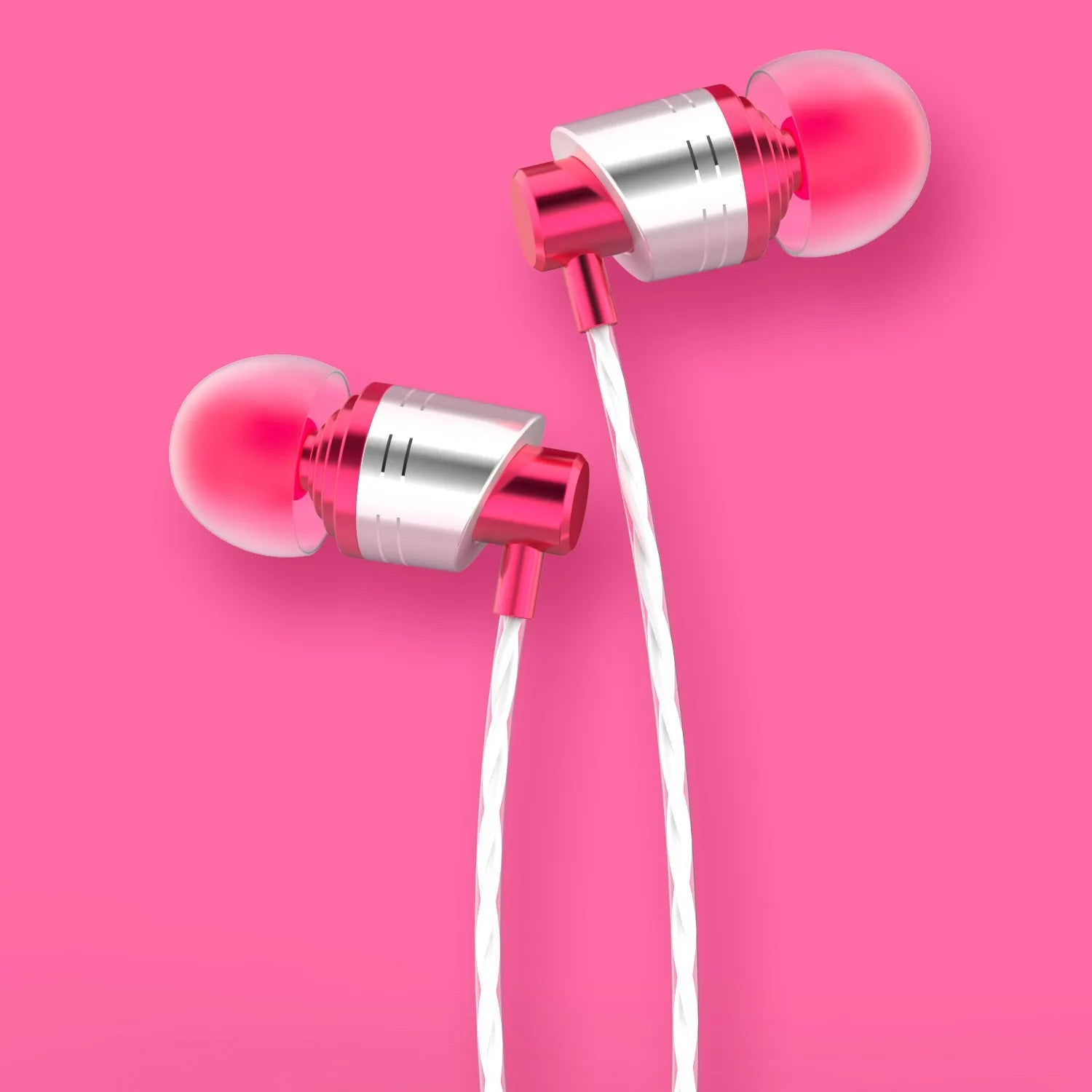Black wired in-ear headphones with a detachable metal cable and in-line microphone on a 1.2m TPE cord.