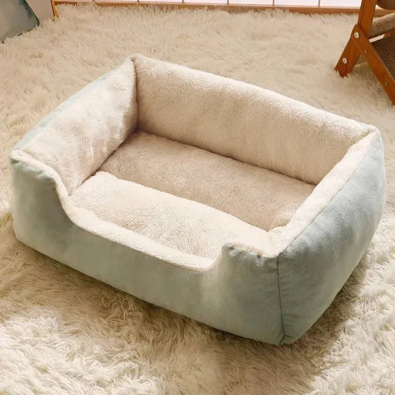 Soft plush cat bed cushion shown in grey, available in five sizes from small to extra extra large.