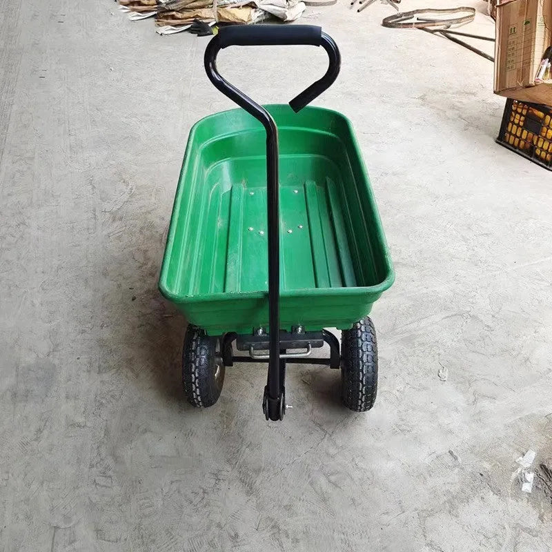 Green four-wheel plastic dumptruck with steel PP construction and dumping bed