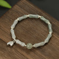 Antique sterling silver bracelet with natural Tianshan green bamboo segments for women