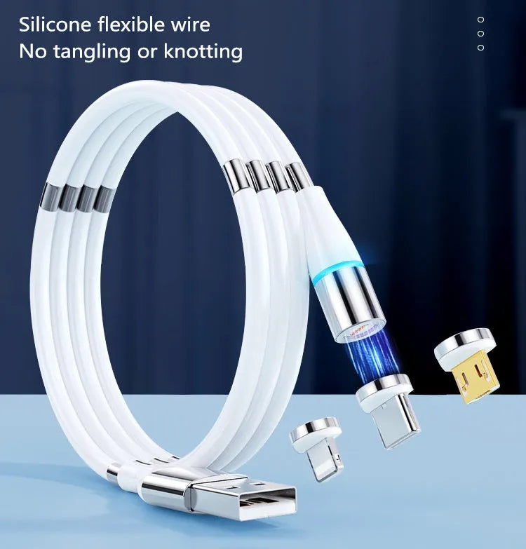 3A fast charging magnetic data cable with TPE coating, Type-C Apple Micro heads, black