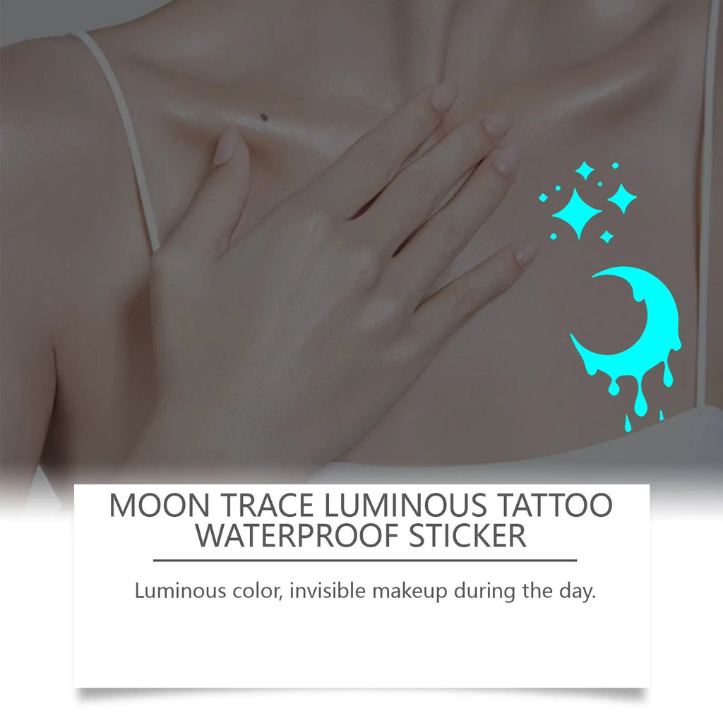 Two luminous tattoo stickers glowing under UV light for party and festival body art