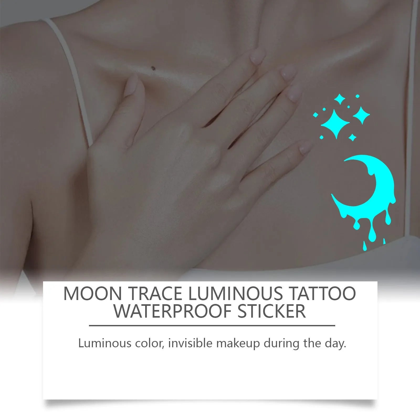 Two luminous tattoo stickers glowing under UV light for party and festival body art