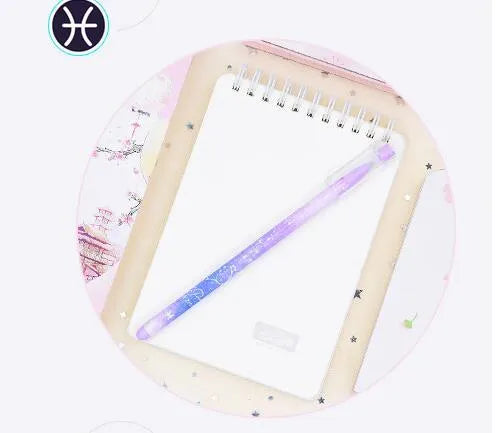 Box containing 12 constellation-themed quick-drying gel pens with plastic barrels