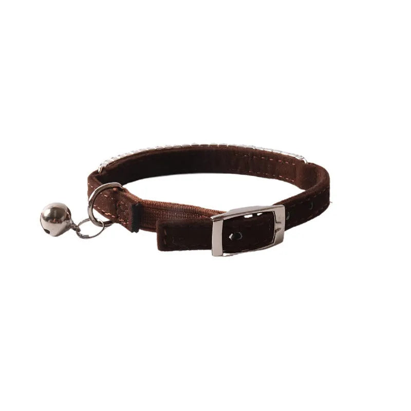 Flocked elastic buckle cat collar shown in multiple colours on a white background.