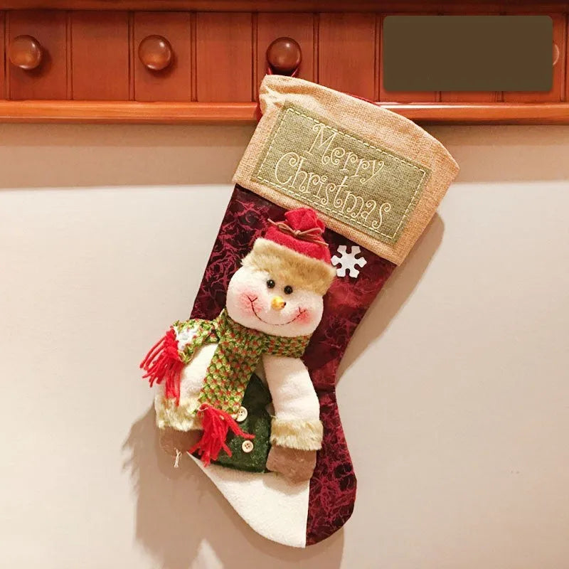 Red knit Christmas stocking with 3D applique snowman design and hanging loop