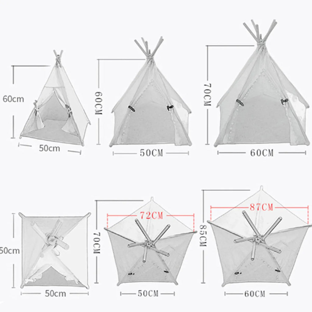 Flax linen pet teepee tent with striped pattern and cushion for small dogs cats