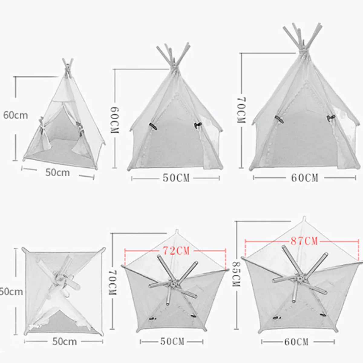 Flax linen pet teepee tent with striped pattern and cushion for small dogs cats