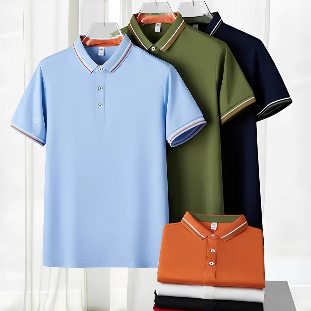 Slim fit cotton blend polo workwear shirt with collar and short sleeves in multiple colour options