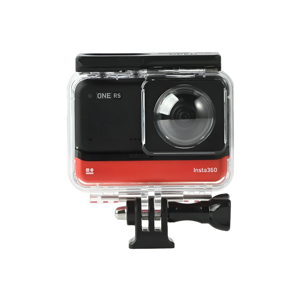Transparent waterproof case for Insta360 One RS panoramic dual-lens action camera.