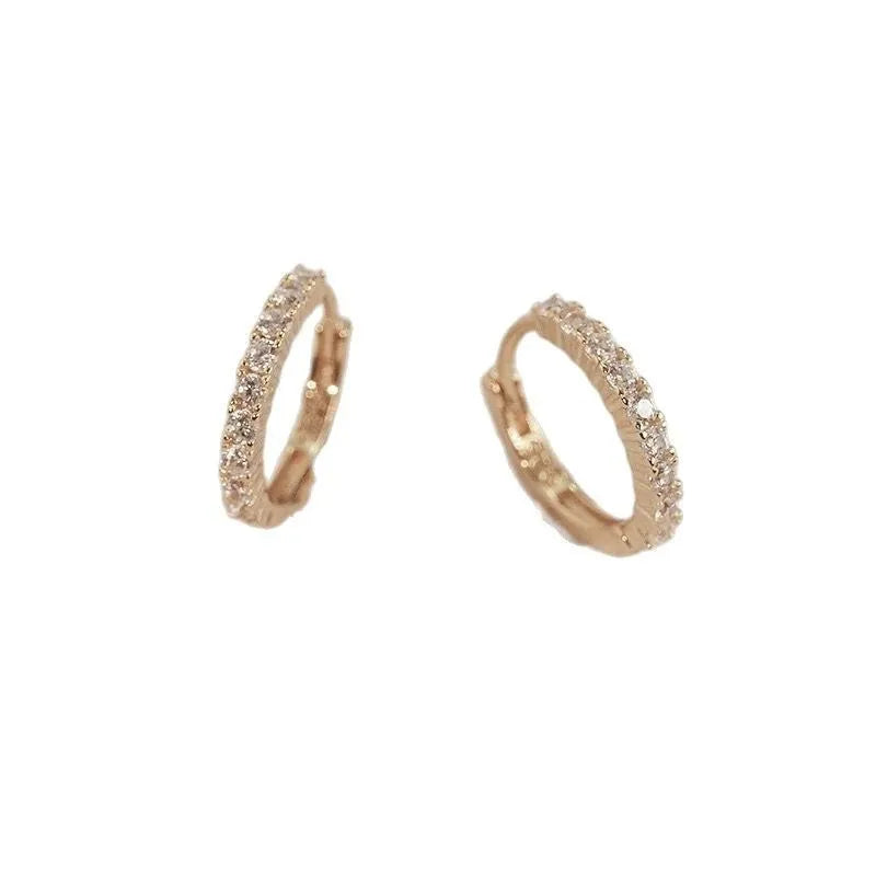 925 silver diamond-embedded geometric round ear ring for women in gold and white gold colour