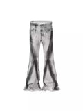 White jeans with black ribbon gradient detailing and heavy selvedge denim construction