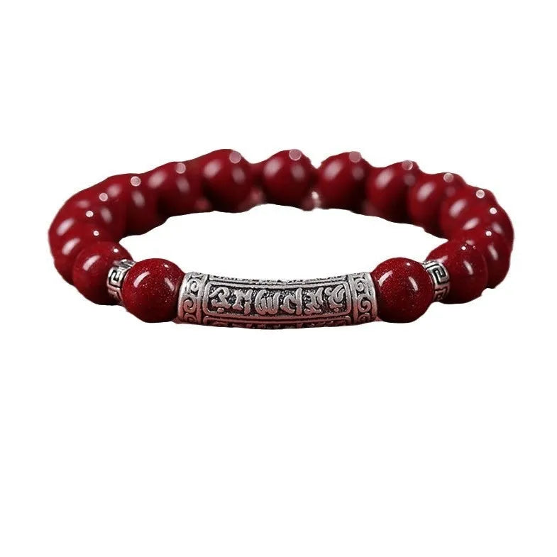 Cinnabar good luck bracelet with purple gold sandstone beads in traditional national style design