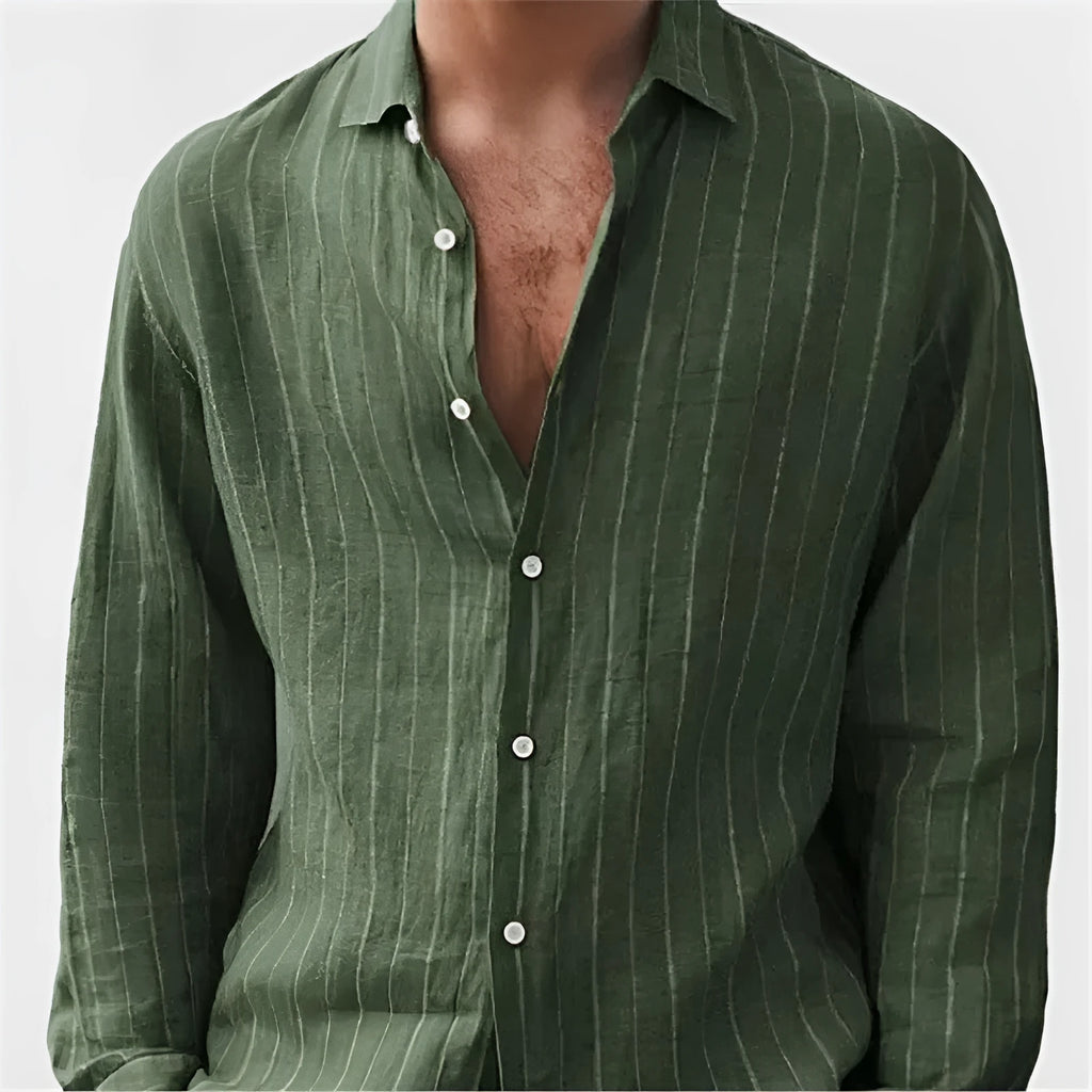 Men's striped long sleeve cardigan shirt in loose fit polyester available in multiple colours