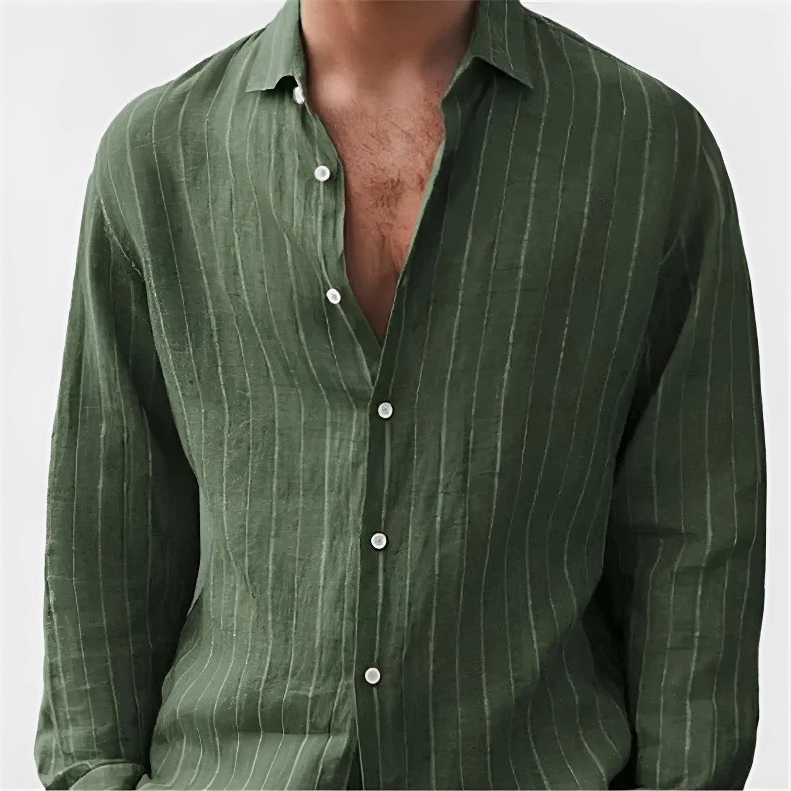Men's striped long sleeve cardigan shirt in loose fit polyester available in multiple colours