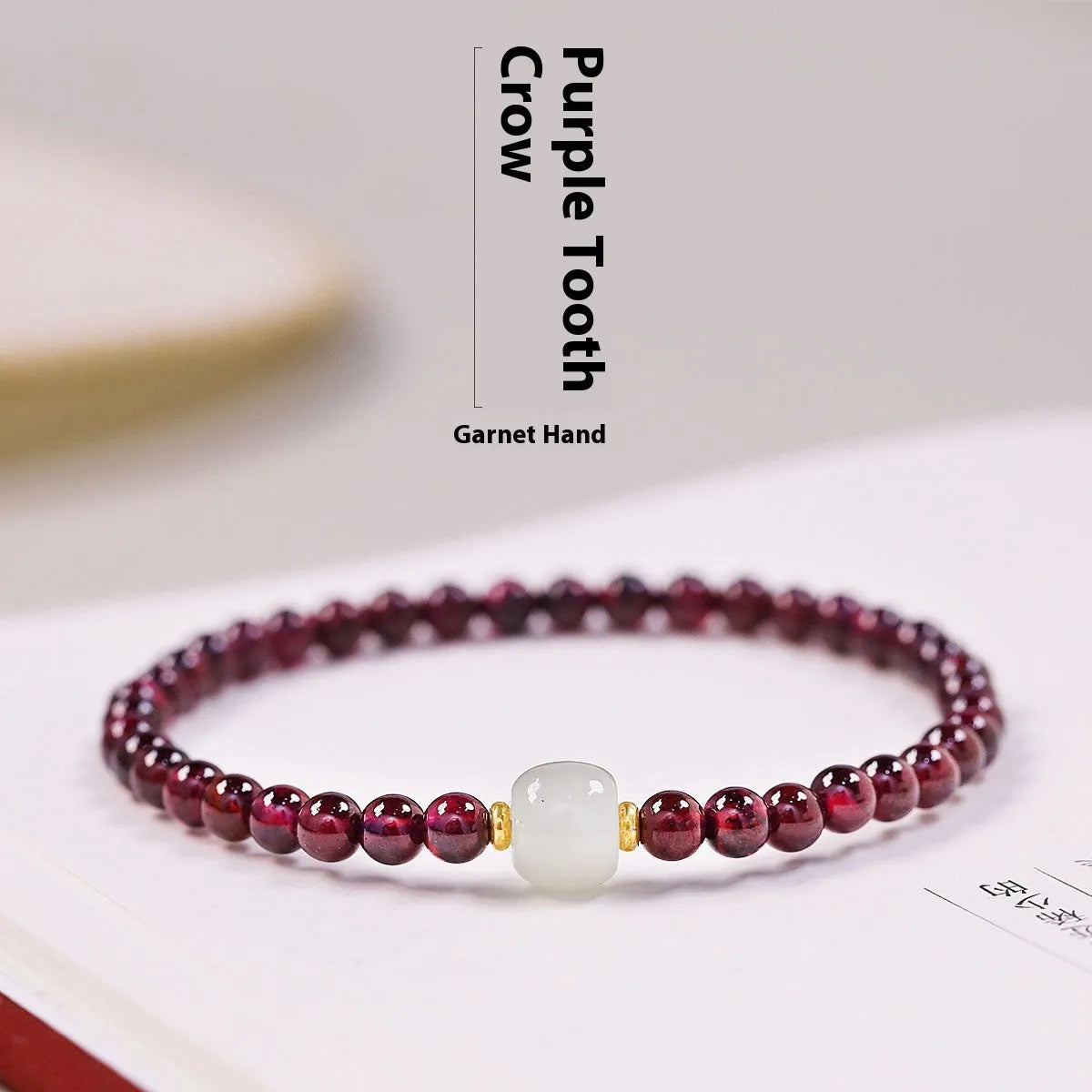 Women's garnet bracelet with U-shaped 18mm size and polished beads in 4mm or 6mm diameter options