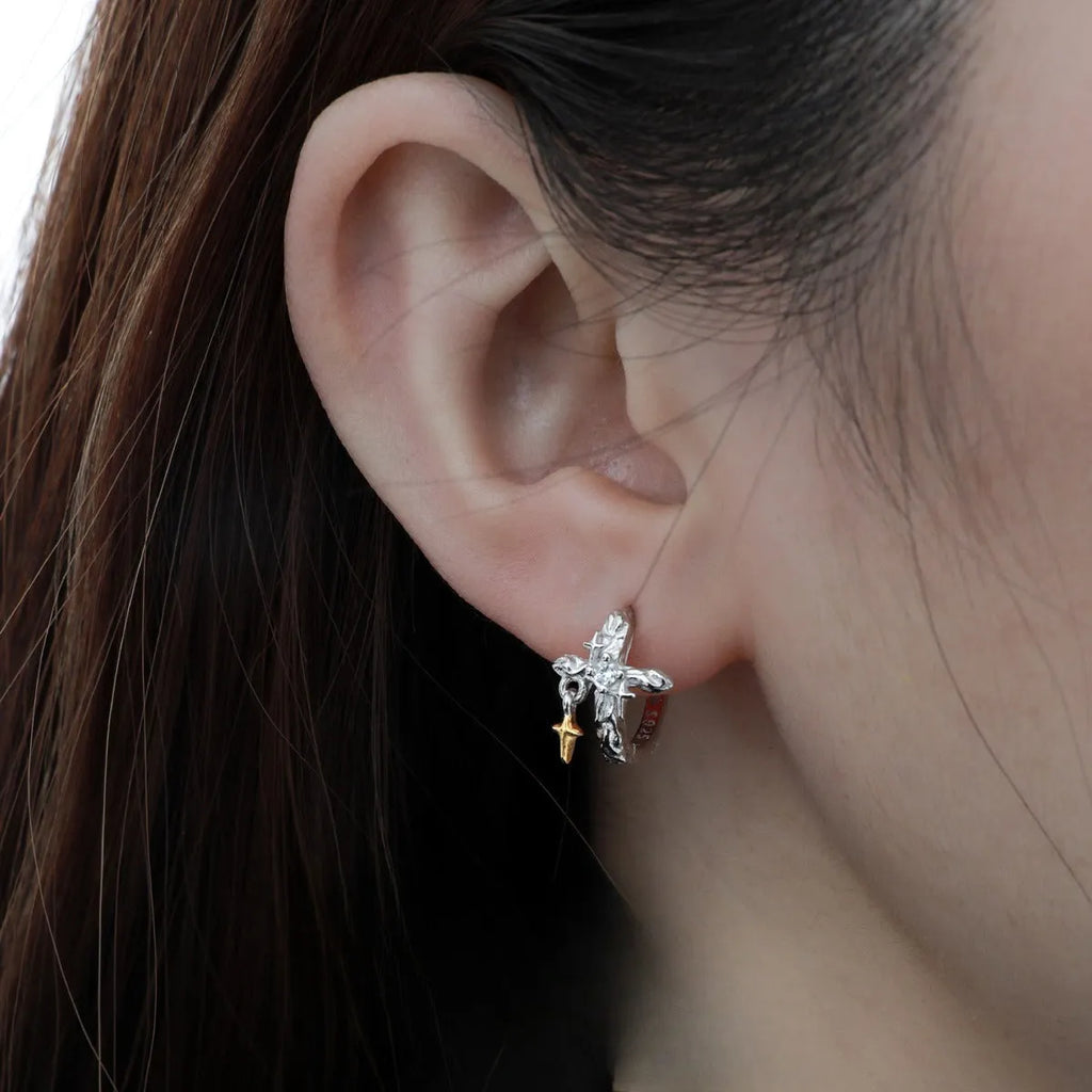 XINGX geometric cross earrings in 925 silver with white gold colour finish